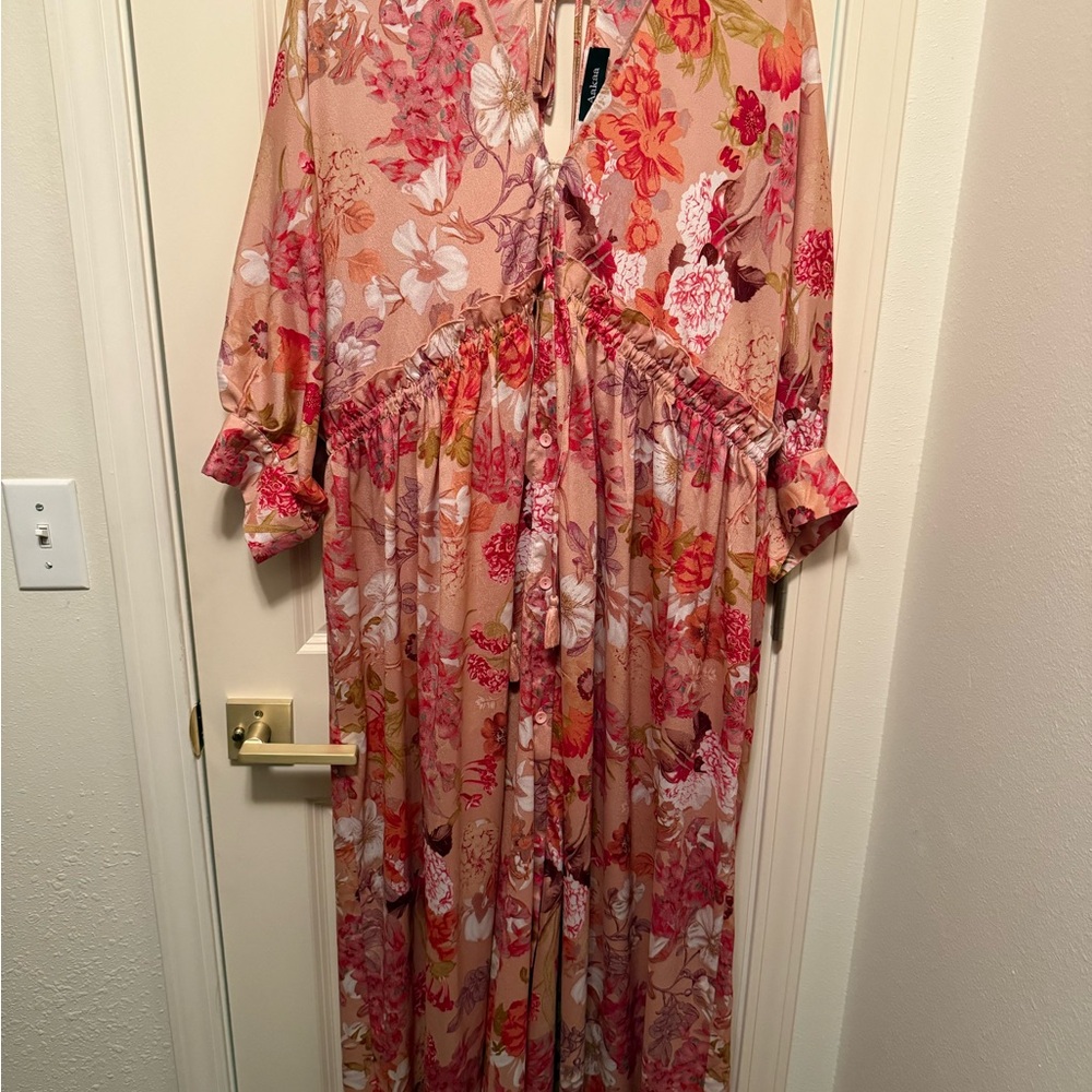Aakaa Floral Maxi Dress - Pink and Red